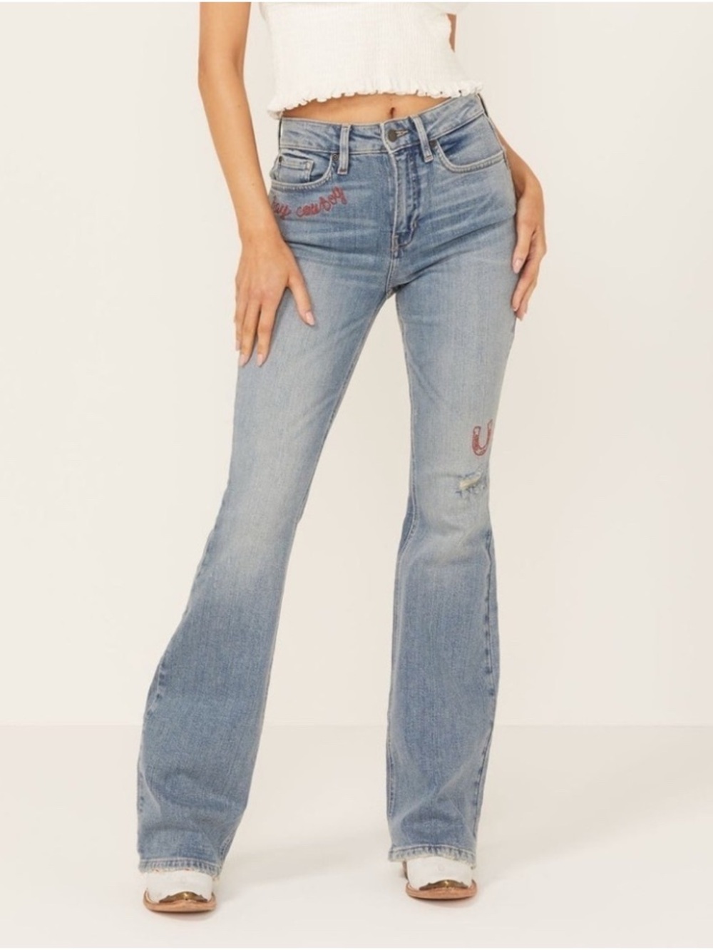 Idyllwind Light Blue Embroidered Flare Jeans